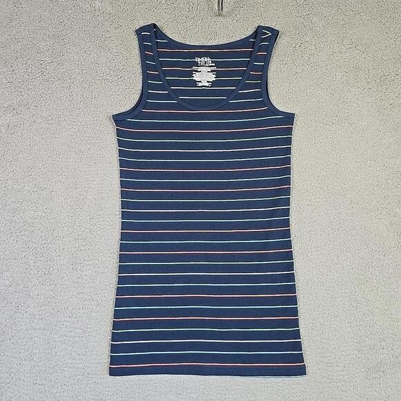Time and Tru Tops - TIME AND TRUE Blue Navy Striped Fitted Cami Scoop Neck Tank Top Size L (12-14)